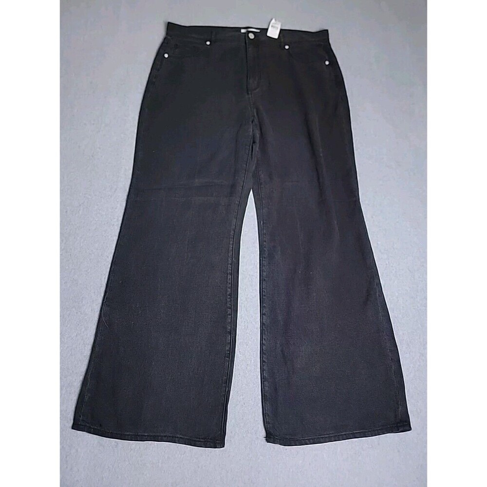 Loft‎ Wide Pants Womens 14 32 36x30 Black Linen Stretch Beach Palooza Baggy NEW